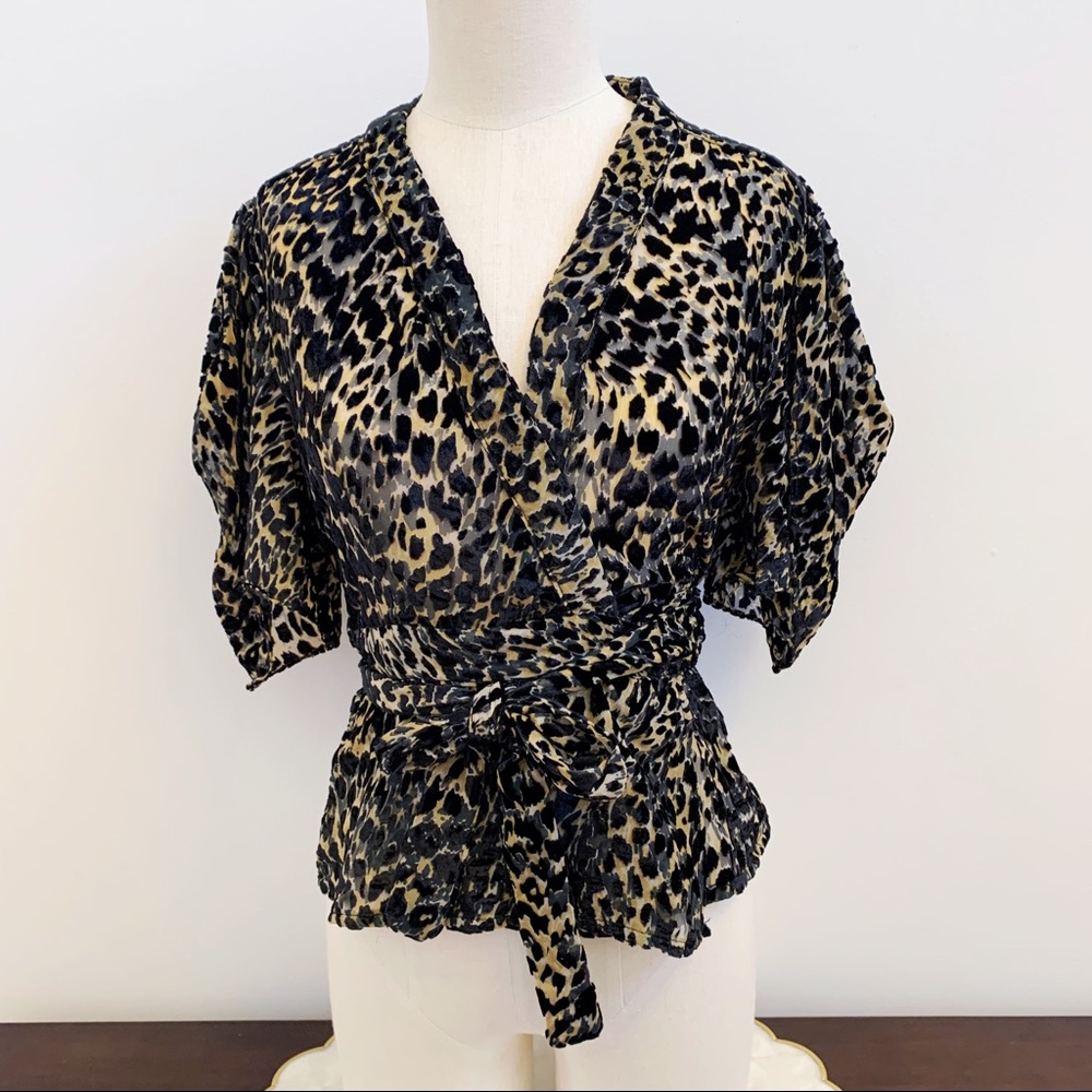 EVNL Cheetah Print Flutter Sleeve Wrap Blouse Sz S